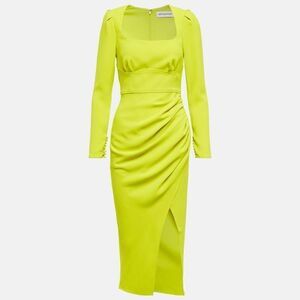 NWT Self-Portrait Lime Crepe Ruched Midi Dress